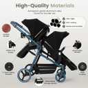 Double Stroller Newborn and Toddler, Foldable Tandem Twin Baby Travel Stroller, Reversible Seat, Adjustable Backrest, Storage Basket/Cup Holder, for 0-3 Kids