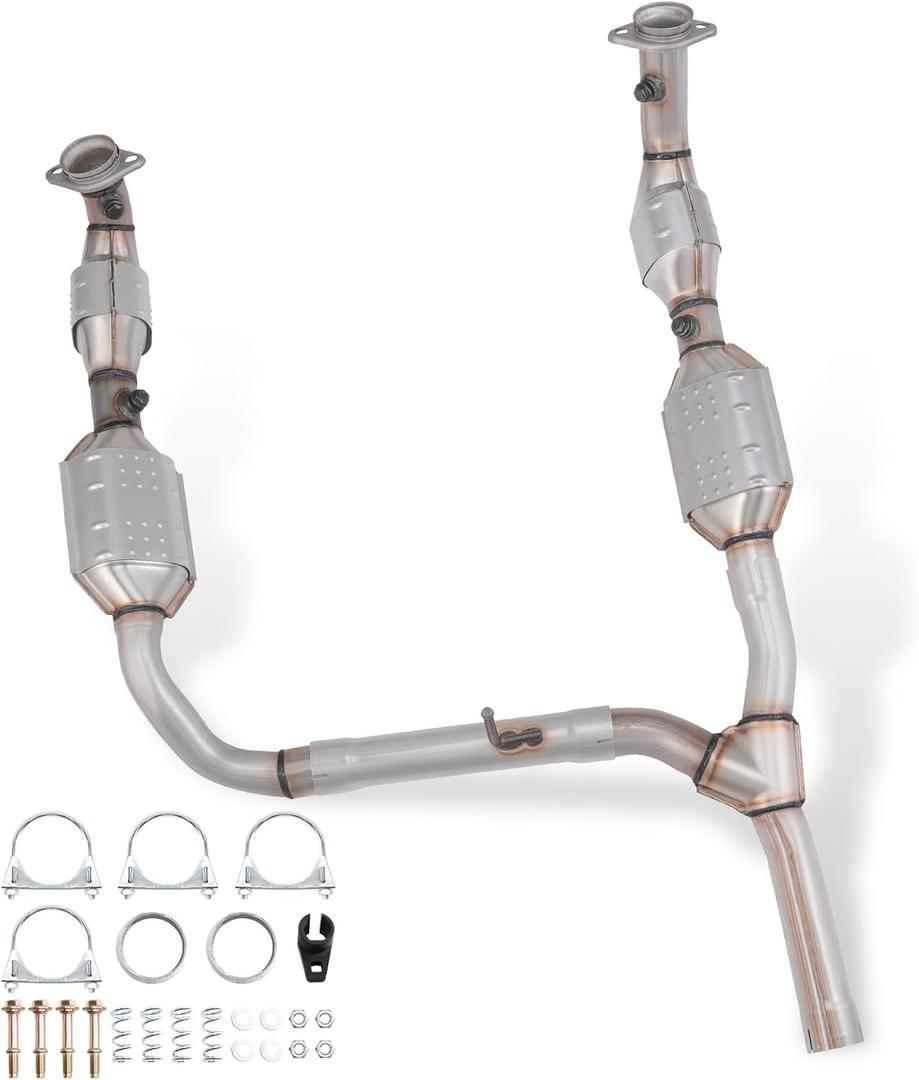 High Flow Catalytic Converter Kit Compatible with F150 2004-2006 & Mark LT 2006-2008 5.4L V8 engine 4WD Transmission, Replace# 645217 53569 645218 50553 EPA Compliant