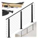 Muzata 4-8ft Black Complete Cable Railing Kit for Stairs Pre-Crimped 36 Inch Cable Railing System with Post Handrail Length Adjustable Easy DIY with User Guide Complete Set RC09