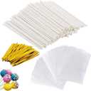 100Pcs Lollipop Cake Pop Sticks 5.9 Inches, 100Pcs Cake Pop Bags(5.9"X3.1"), 100pcs Gold Metallic Twist Ties, for DIY Lollipops, Cake Pops, Candies, Chocolates Making Tools