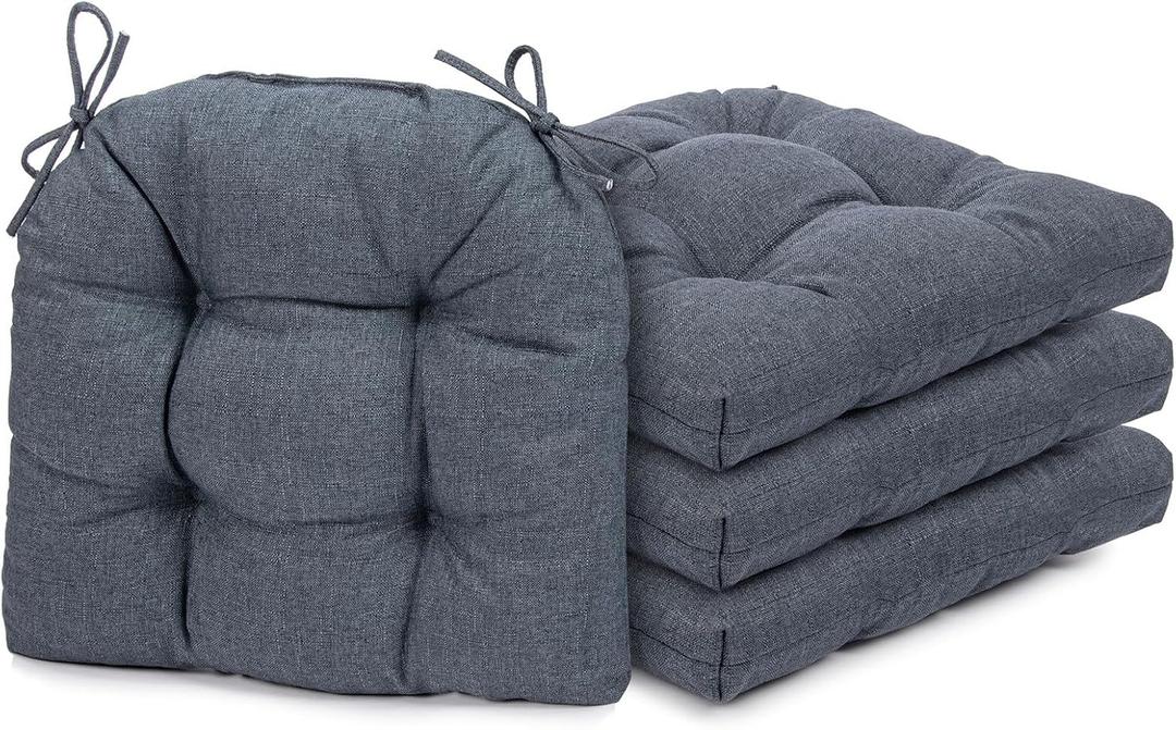 Chair Cushions for Dining Chairs, 4 Pack Soft and Comfortable Chair Cushions Pads with Ties, Seat Cushions for Kitchen Chairs, Dining Room (4 Pack 17x16, Dark Blue)
