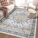 GAOMON 9x12 Area Rug for Living Room, 9x12 Machine Washable Vintage Rug Carpet for Bedroom Dinning Room, Distressed Area Rug Indoor Non Slip, Brown Blue