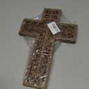 Bnesi 3 Pcs Wooden Cross Wall Art - Brown Carved Pattern Religious Crosses for Living Room, Church, Wedding, Office, Hospital