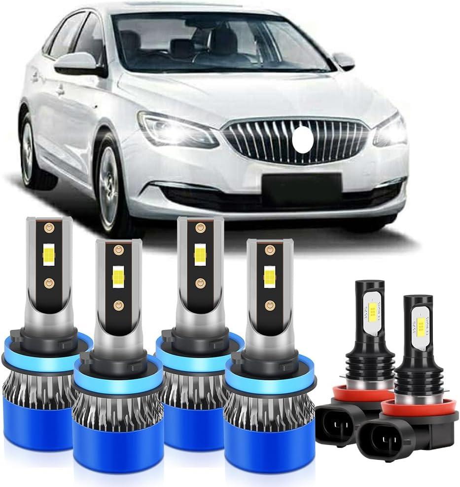High Low Beam Fog Lights Fit For Buick Verano 2012 2013 2014 2015 2016 2017 Light Bulbs Combo, 6000K White Lights Bulbs, Plug and Play, 30000LM 800% Brightness, 6-Pack