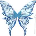 Fairy Wings for Adults Women 31.5"x29.5" Fairy Costume Set Large Butterfly Wings for Halloween Party (Blue)