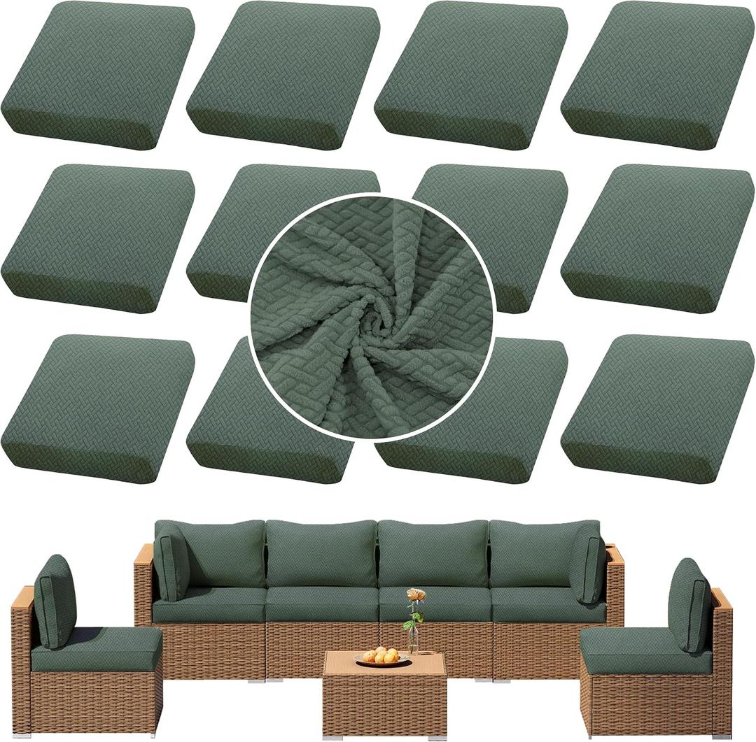 Outdoor Cushion Covers Set,12PCS Patio Furniture Couch Seat Slipcovers, Replacement for Sofa Sectional Chair(Cover，Only)