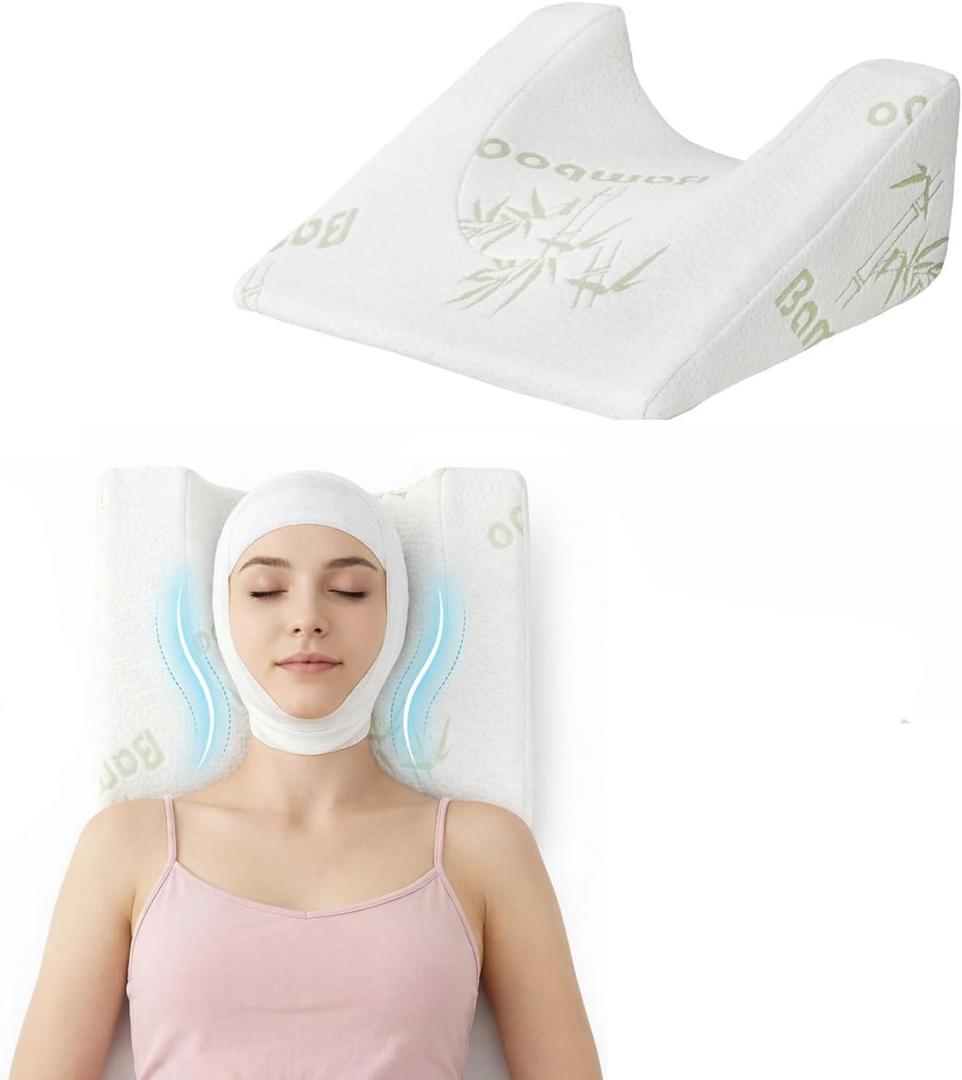 MOYEE Facial Surgery Recovery Pillow for Back Sleeping, Memory Foam Support Pillow for Facelift, Hair Transplant, Rhinoplasty & Supine Sleep Training, Bamboo Cover, Non-Slip Design