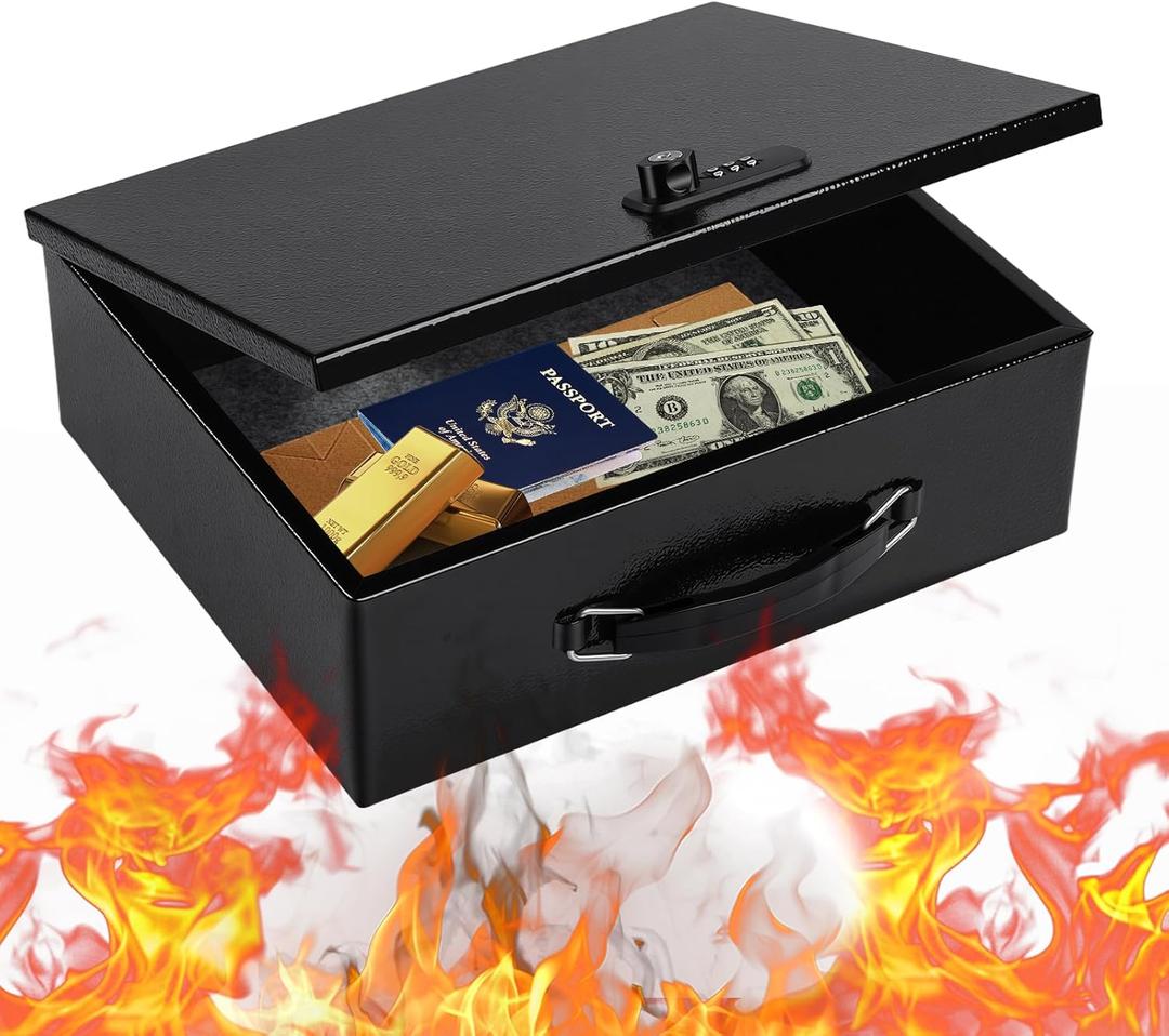 Fireproof Safe Lock Box Metal, Fire Proof Safe for Home Documents, Portable Security Box with Dual Combination and Key Lock for Personal Items,Passport, Money, X Large 13.2" x 11" x 4.13"