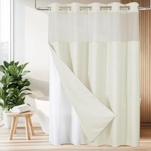 Colorful Star 256GSM Waffle Weave Heavy Duty Shower Curtains, No Hook Shower Curtain with Snap in Fabric Liner, Hotel Style Waterproof Bathroom Curtain Set, 72 x 75 Inch, Ivory
