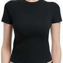 Abonlen Crewneck Short Sleeve T Shirts for Women Fitted Basic TeesY2k Going Out Tops, Size: Small