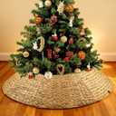 42" Christmas Tree Collar, Hand Woven Hyacinth Christmas Tree Base - 8 Piece Rustic Farmhouse Style Tree Skirt Replacements for Artificial Trees, Fits Below 41" Tree Stand, Natural Hyacinth