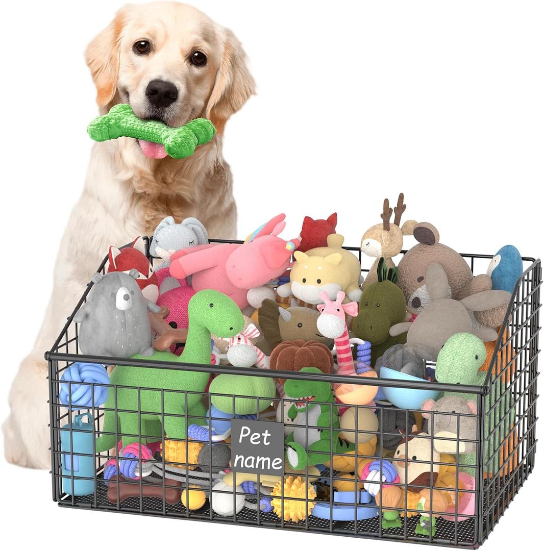 Kaiferty Indestructible Dog Toy basket, Large Toy Bin for Dogs,Pet Toy Bin Dog Metal Basket Organizer Storage for Toys Food Storage (Black), Size L:20.8"L x 13.0"W x 11.0"H