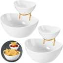 2 Set Chip and Dip Serving Set 2 Tier Chip and Dip Serving Dish Porcelain Appetizer Bowl and Platter with Stand for Food Taco Bar Salad Display Dessert Entertaining Party(Gold,Classic Style)