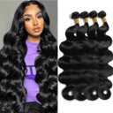 MDL 12A Human Hair Bundles 20 22 24 26 Inch Body Wave Bundles Human Hair 100% Unprocessed Brazilian Virgin 4 Bundles for Women Natural Black Human Hair Extensions