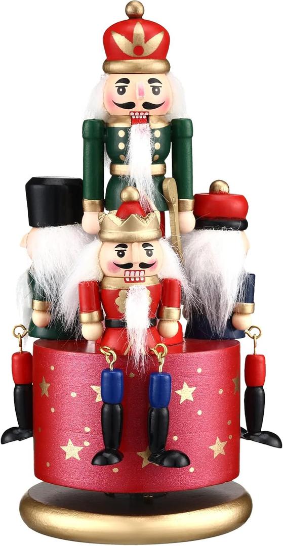 Nutcracker Music Box Wooden Nutcracker Soldier Toy Handmade Nutcracker Figures Christmas Nutcrackers Soldiers Wind up Musical Box Clockwork Christmas Music Box for Gift Home Decor (Stylish Style)