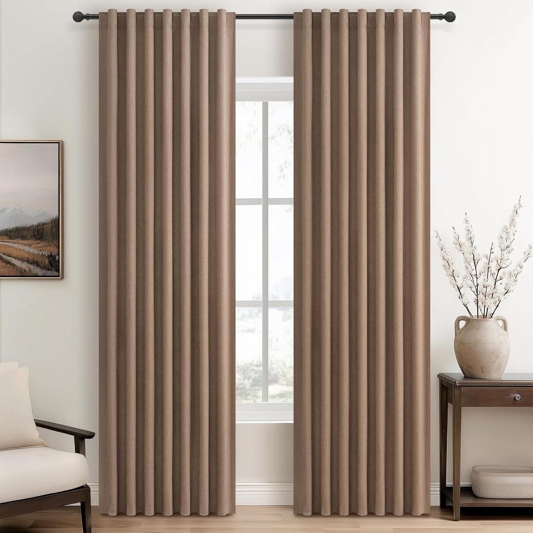 100% Blackout Curtains 84 Inch Length 2 Panels Set Farmhouse Style for Bedroom Windows/Living Room Thermal Insulated Neutral Boho Drapes Linen Blend Chocolate RustBrown 7ft Long Hook Belt Pleated (Rusticbrown)