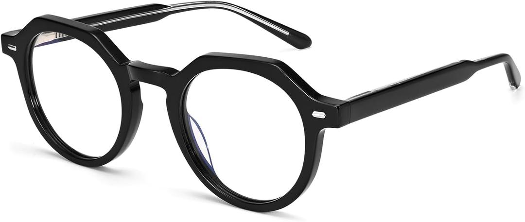 Dollger Blue Light Blocking Glasses For Woman Men Thick Frame Round Non-Prescription Glasses, For Computer Work Gaming (Black)
