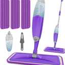 HOMTOYOU Spray Mops for Floor Cleaning: Wet Mop for Hardwood Tile Wood Laminate Vinyl - 3 Washable Microfiber Pads for Swiffer Power mop - Absorbs Pet Hair Dust (Purple)