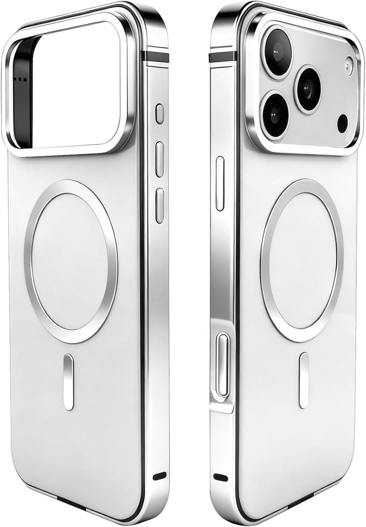 Metal Magnetic Case for iPhone 17 Pro Max [Compatible with MagSafe] Slim Aluminum Bumper Anti-Scratch Lining, Original Metal Texture Military Shockproof Cover (Silver, for iPhone17 ProMax)