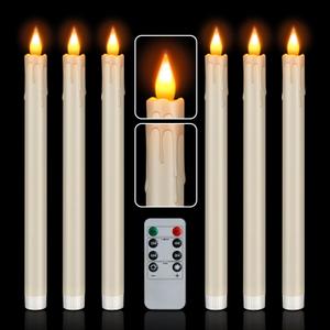 Flameless Taper Candles Realistic Flickering Flame, Battery Operated, Remote Control with Timer, Safe for Kids & Pets, Ivory, 10-Inch, Pack of 6 Ideal for Home, Weddings & Parties
