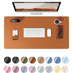 YSAGi Leather Desk Protector, Office Mat, Large Mouse Mat, Non-Slip PU Leather Blotter, Laptop Desk Mat, Waterproof Writing Pad for Office and Home (Brown, 35.4" x 17")