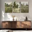 IBHJSART Framed Canvas Vintage Wall Art,Landscape Decor Prints,Set of 3 Nature Countryside Art Retro Painting Fields Tranquil Pictures Artwork Rustic for Living Room Bedroom Bathroom (12"x16")