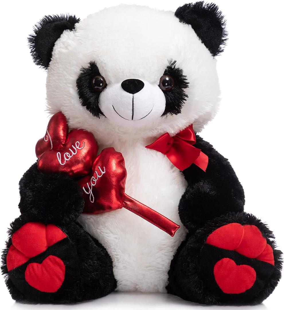 HollyHOME I Love You Panda Stuffed Animal Plush Panda with Red Hearts and Bow Sweet Plush Toy Gift 20 inches