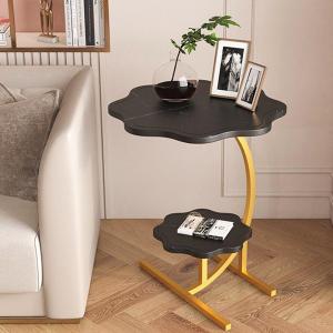 2 Layers Flower Shape Marble Texture Small C-Shaped Table, End Table for Sofa, Bedside Table for Living Room, Kitchen, Garden, Bedroom