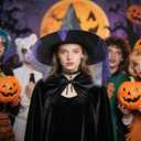 Halloween Witch Gothic Costume for Womens, 5 Pcs Witch Costume Set with Hat for Party Cosplay (Black)