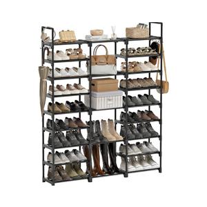 WOWLIVE 9 Tiers Large Shoe Rack Storage Organizer for Closet 50-55 Pairs Shoe Tower Unit Shelf Stackable Shoe Rack with Metal Pipes Plastic Connectors Black(SSS3B9)