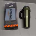 TKK 40 oz Insulated Tumblers with Handle and Straw, Stainless Steel Travel Mug with Ceramic Coating, Leak Proof Double Walled Iced Coffee Cup with Strainer for Hot & Cold Drinks, Olive Green