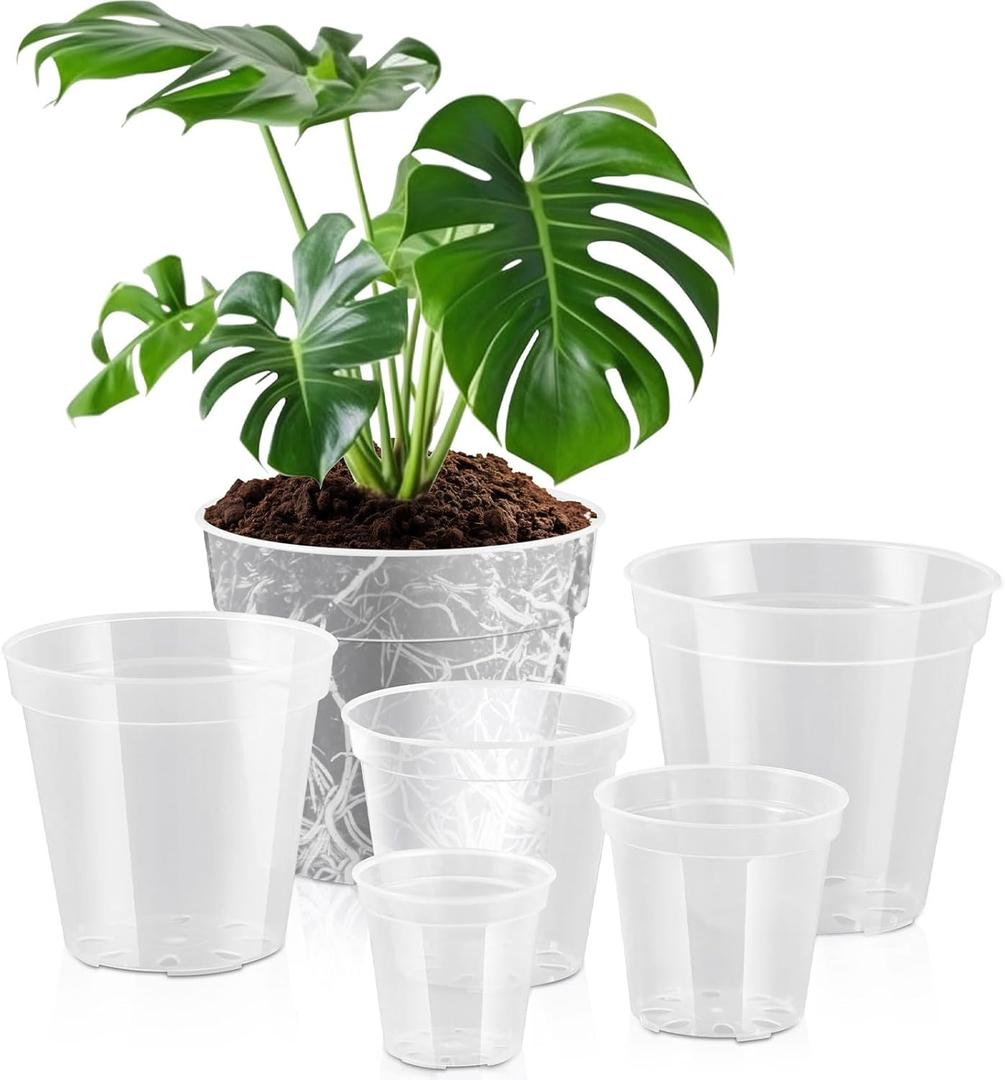 Vesici 6 Pcs 4/5/6/7/8/9 Inch Large Size Clear Nursery Pots Variety Pack Plant Pots with Drainage Holes Planters for Indoor Plants Flexible Transparent Plastic Plant Bottle Succulents