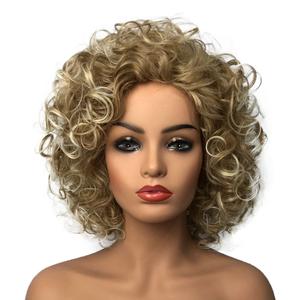 Wiginway 8-inch Women Wigs Medium Curly Glod Blonde Mix Synthetic Wig Natural Hair (257DT613 Gold)