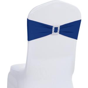 Joccun 60 PCS Spandex Chair Sashes Bows Stretch Chair Cover Band with Buckle Sllder Universal Elastic Chair Ties for Wedding Banquet Party Event Decoration (Navy)