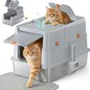 XXL Stainless Steel Litter Box with Lid, Enclosed Metal Cat Litter Box, High Sides Anti‑Splash Cat Toilet, Easy Clean Rustproof Stainless Steel Litter Pan for Large Cats Multiple Cats