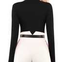 MANGOPOP Long Sleeve Body Suit Mock Turtle Neck Fleece lined Zip Up Bodysuit for Women Ribbed Deep V Sexy Bodysuit Shirts, Black, Small