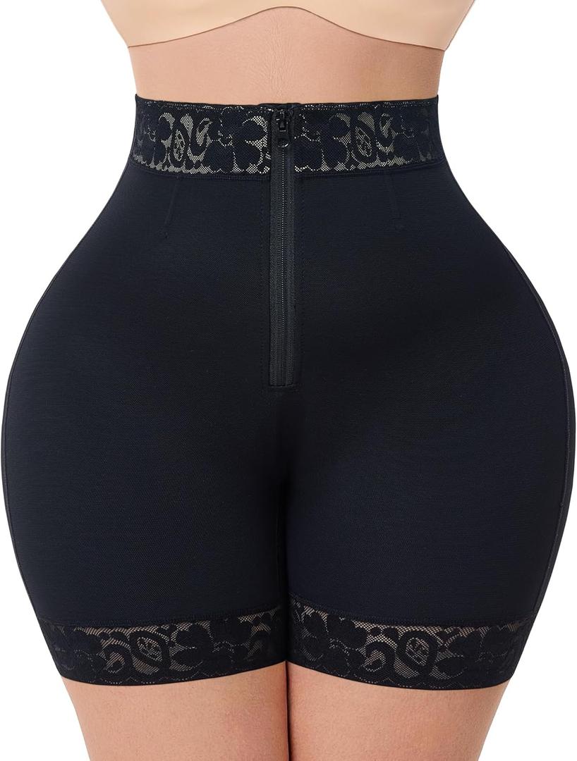 MERYOSZ Tummy Control Panties Butt Lifting Shapewear Shorts for Women Zipper Body Shaper Shorts Thigh Slimmer Underwear (Large, Black)