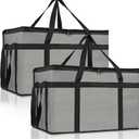PEASUG 2PCS Insulated Bags for Food Delivery, XXXL Pizza Delivery Bags, Large Capacity Cooler Bag Keep Food Warm for Grocery Shopping and Catering, Foldable, Heavy-Duty (Grey)