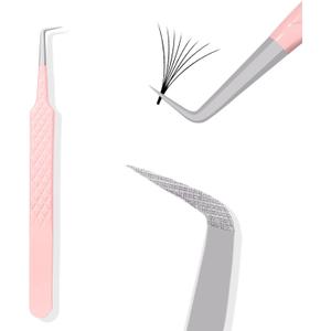Fiber Tip Lash Tweezers for Eyelash Extensions, Professional 90 Degree Tweezers for Lash Extension Suppliers, Best Pink Tweezers Precision Tool Set (90 Degree)