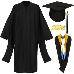 Gradwow Master Graduation Gown Cap Hood Set, Unisex Matte Master's Degree Regalia with Tassel for University (Gold/Royal Blue/Gold, 51)