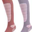 Hylaea Merino Wool Ski Socks, Cold Weather Socks for Snowboarding, Snow, Winter, Thermal Knee-high Warm Socks, Hunting (Medium, Pink Rose (2 Pairs))