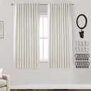 Blackout Curtains for Bedroom 63 Inch Length,Linen Back Tab Pleated Insulated Thermal Room Darkening Black Out Curtains Drapes 63 Inches Long 2 Panels Set for Living Room,Cream Ivory Off White