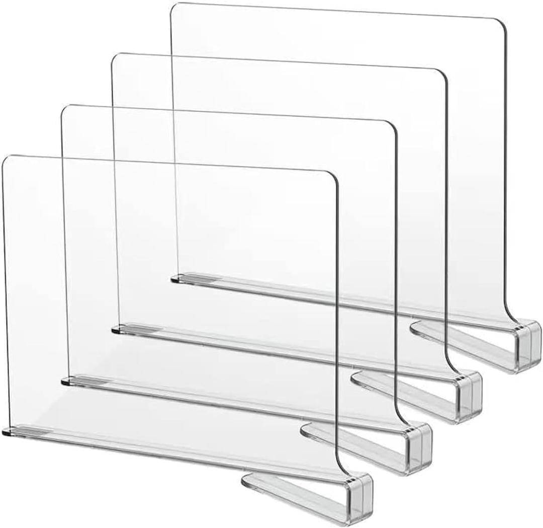 LikeU Acrylic Shelf Dividers for Closets,4 PCS Wood Shelf Dividers,Clear Shelf Separators,Perfect for Clothes Organizer and Bedroom Kitchen Cabinets Shelf Storage and Organization