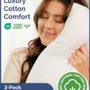 100% Cotton Bed Pillows - Standard Size Set of 2 - Super Soft, Breathable Down Alternative Polyester for Back & Stomach Sleepers - Low Density, Low Loft Support & Machine Washable - 20" x 40" (White)