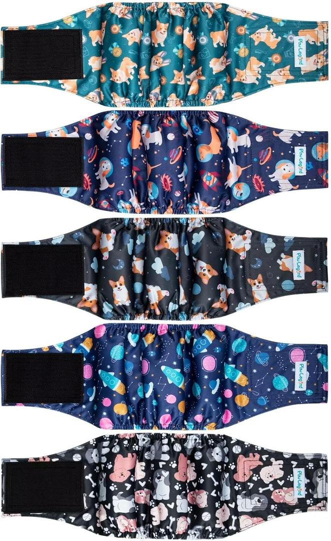 Paw Legend Washable Dogs Diapers Male Dog Belly Bands for Male Dogs Diapers Reusable Puppy & Doggie Diapers Male (5 Pack, Large)