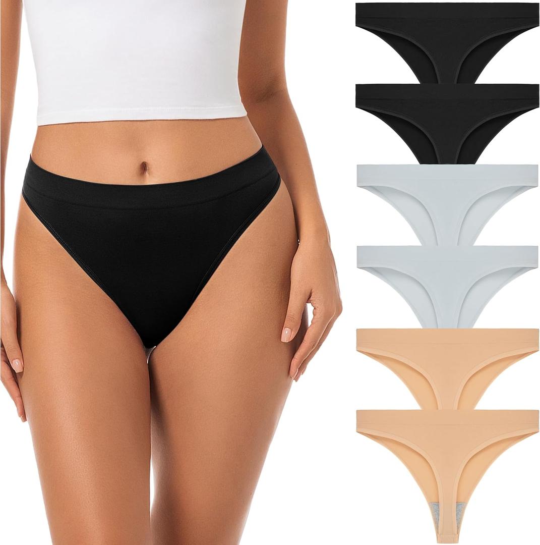 Jo & Bette Seamless Thongs for Women - High Waist Panties 6 Pack - Thong Underwear Pack Breathable No show Sports (XL)