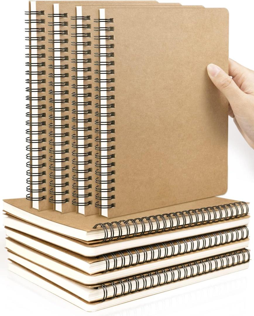 A5 Spiral Notebooks Blank Journal 10-Pack, Softcover Unlined Sketch Pad for Drawing, Writing, Note Taking Travel Memo Notepads Diary Planner, 100 Pages/ 50 Sheets,8.3 "x 5.8"(Brown) (Brown-10pack)