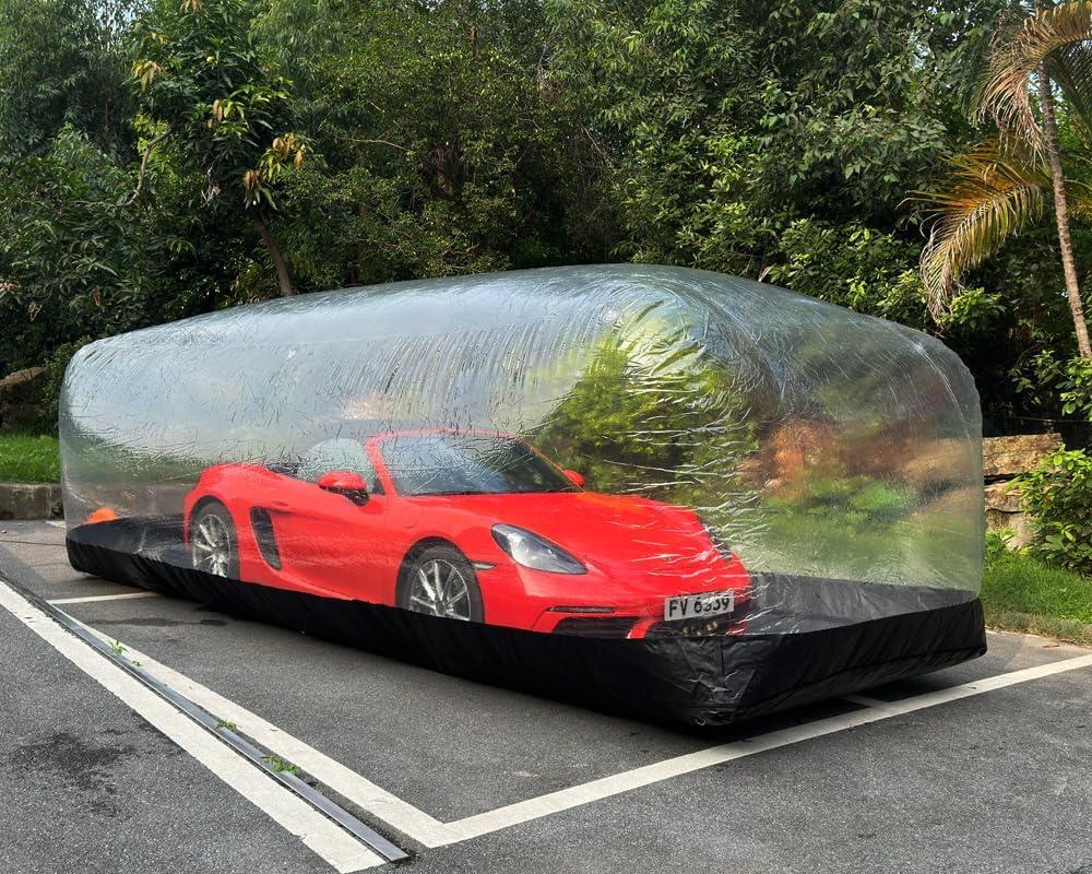 Portable Inflatable Car Cover Garage Tent Airtight Ultimate Shield Outdoor/ Indoor Car Bubble Vehicle Shelter for Car Parking Painting Washing and Storage (Transparent+Black, 6.1m L×2.3m W×1.73m H)