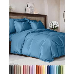 Duvet Cover Full Size Set - Extra Soft Full Duvet Cover 80" x 90" with 2 Pillow Shams - Hotel Luxury, Easy Care & Fade Free w/ Zipper Closures & Ties - All Season, Comfy and Breathable (Denim Blue)