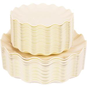 LIYH 50 Pcs Beige Plastic Plates Reusable Unbreakable Dinner Plates Scalloped Plastic Plate Dishwasher Safe Ivory Plate Sets Perfect for Parties Birthday Picnics BPA Free (25Guests)